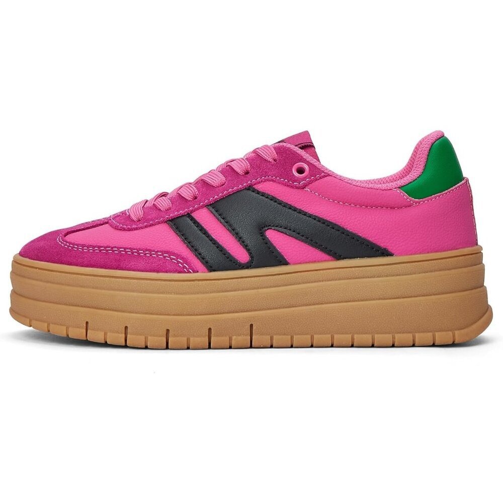 Women's Fuchsia Black Platform Gum Thick Sole Classic Rubber Fashion Sneakers